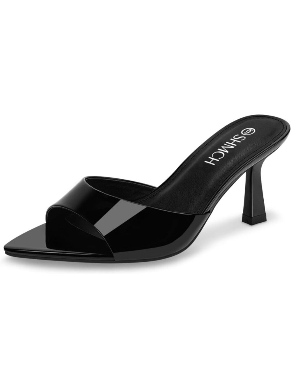 Women’s Black Pointed Toe Mule Sandals Heels Slip On Open Toe Kitten Heels